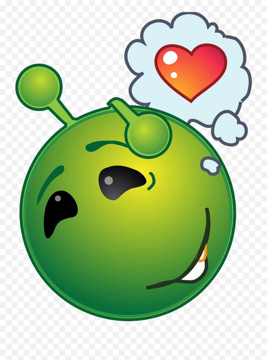 Smiley Green Alien Dreamy Love Clipart - Alien Smiley Emoji,Huff Emoji