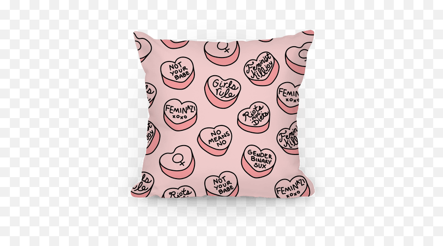 Conversation Hearts Pillows - Feminist Conversation Hearts Emoji,Pink Heart Emoji Pillow