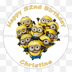Minions Round Edible Birthday Cake Topper - Cartoon Emoji,Emoticon Birthday Cake