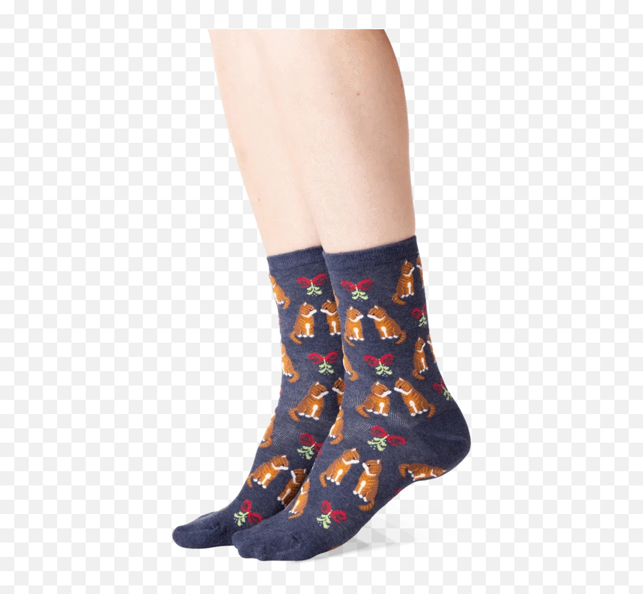 Womens Mistletoe Cat Crew Socks - Sock Emoji,Cat Boots Emoji
