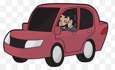 Cartoon Man Uses His Phone While - Driving With Emoji