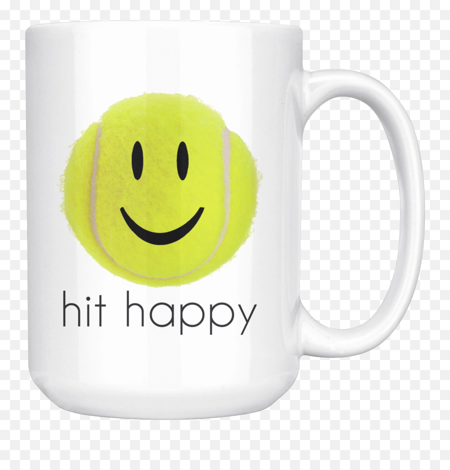 Hit Happy Tennis Large Coffee 15 Oz Mug - Smiley Emoji,Tennis Emoticon