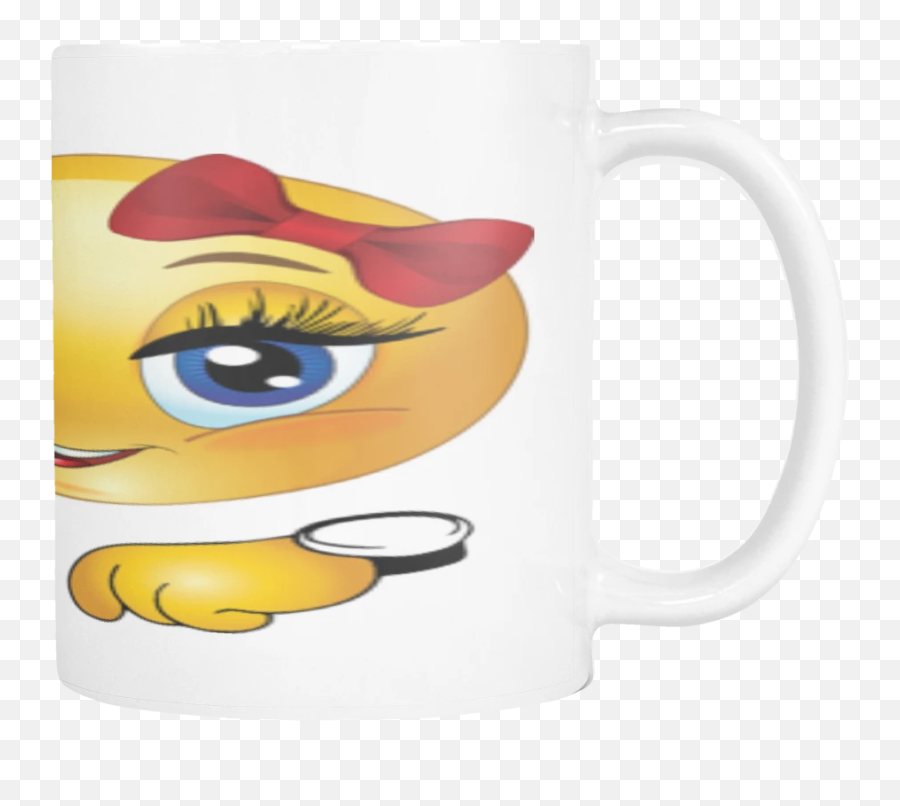 Girl Smiley With Bow On 11 Ounce Coffee - Cartoon Emoji,Emoticon Mug