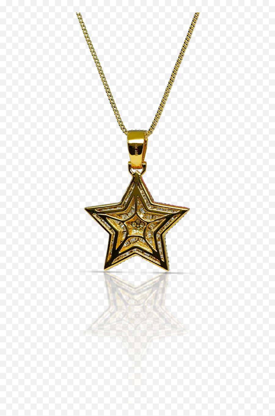 10k Yellow Gold Baguette Star Pendant 1 - Locket Emoji,Chain Emoji