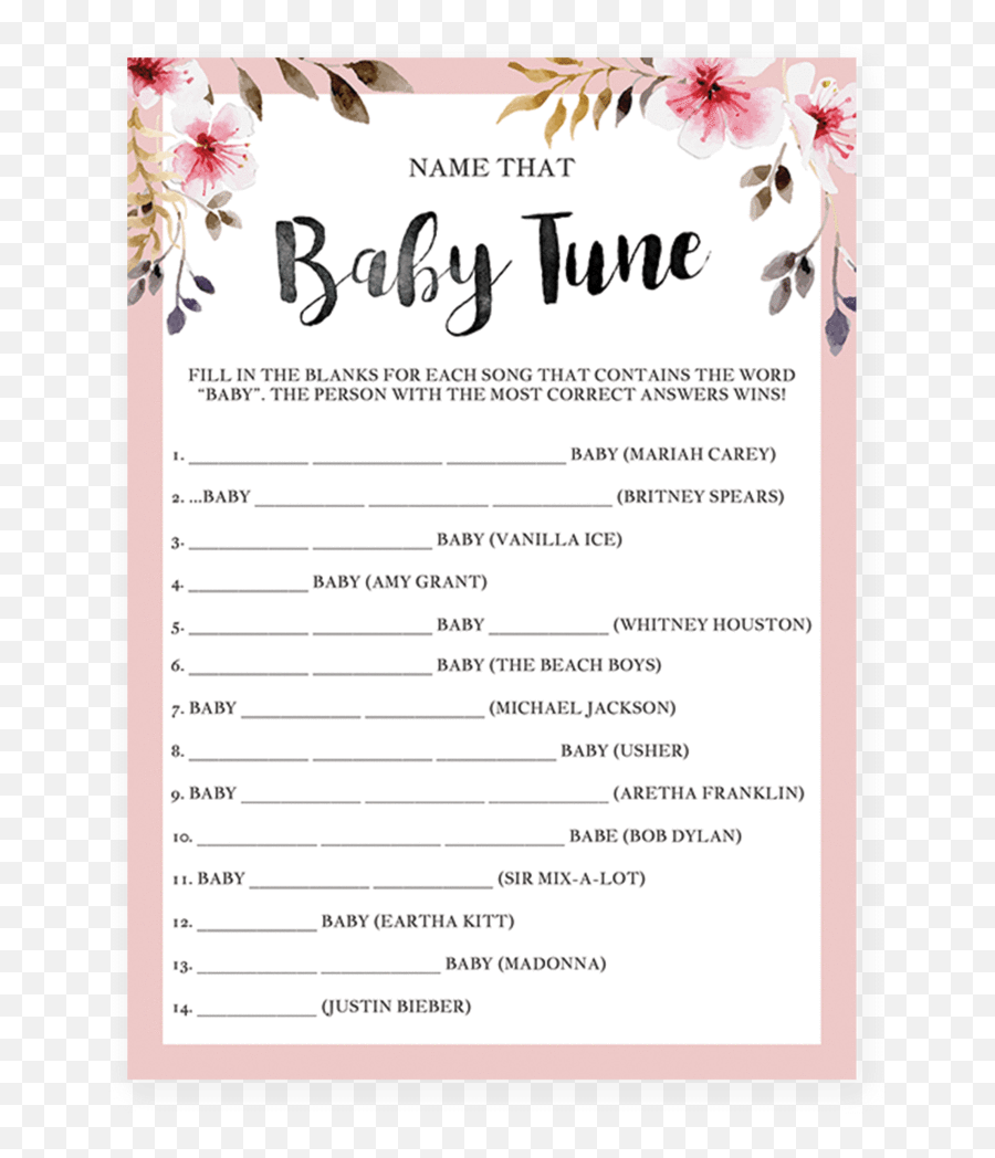 Tune Baby Shower Game With Pink Flowers - Would She Rather Baby Shower Game Emoji,Emoji Song Title Game
