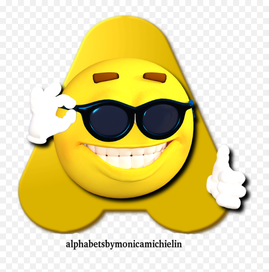 Alphabets By Monica Michielin Yellow Smile Sunglasses - Cool Emoji Finger Guns,Glasses Emoji Text