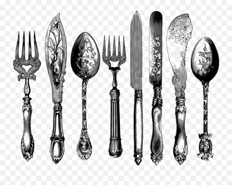 Vintage Cutlery Line Art Spoon - Vintage Silverware Emoji,Paper And Knife Emoji