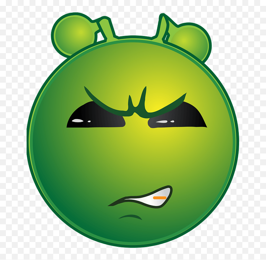 Smiley Green Alien Determined Clipart - Alien Smiley Grrr Emoji,Huff Emoji