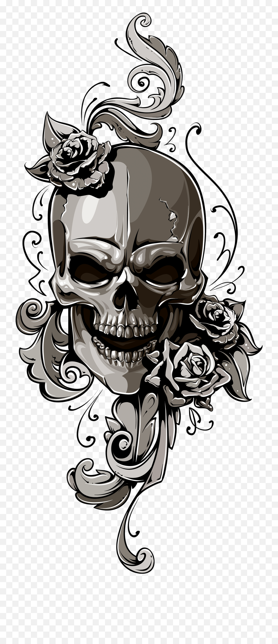 Mq Dead Skull Rose Roses Head Tattoo - Old School Tattoo Designs Png ...