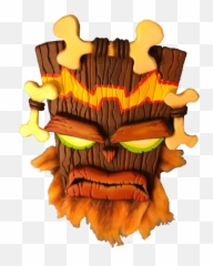 Wooden Mask Bone Orange Fire Beard Hair - Illustration Emoji