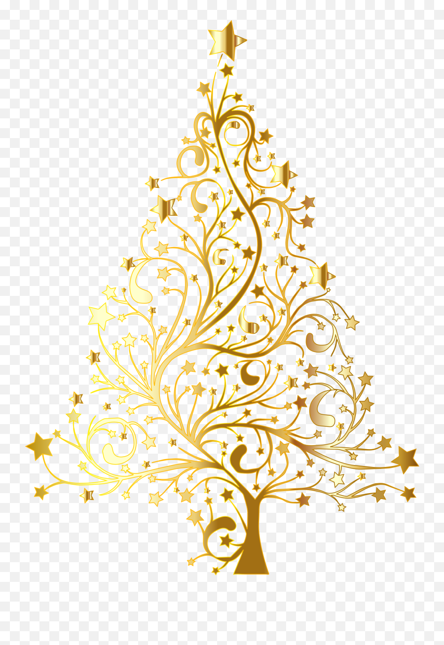Starry Christmas Tree Gold No Background - Christmas Tree Vector Png Emoji,Christmas Tree Emoji Png