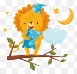 Lions sleep the Tree illustration wall art - Desenho Leão Com Travesseiro Emoji