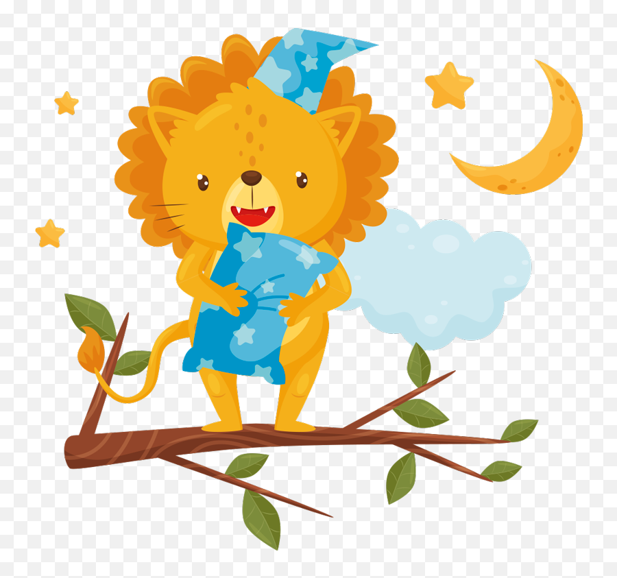 Lions Sleep On The Tree Illustration Wall Art - Desenho De Leão Com Travesseiro Emoji,Laughing Emoji Pillow