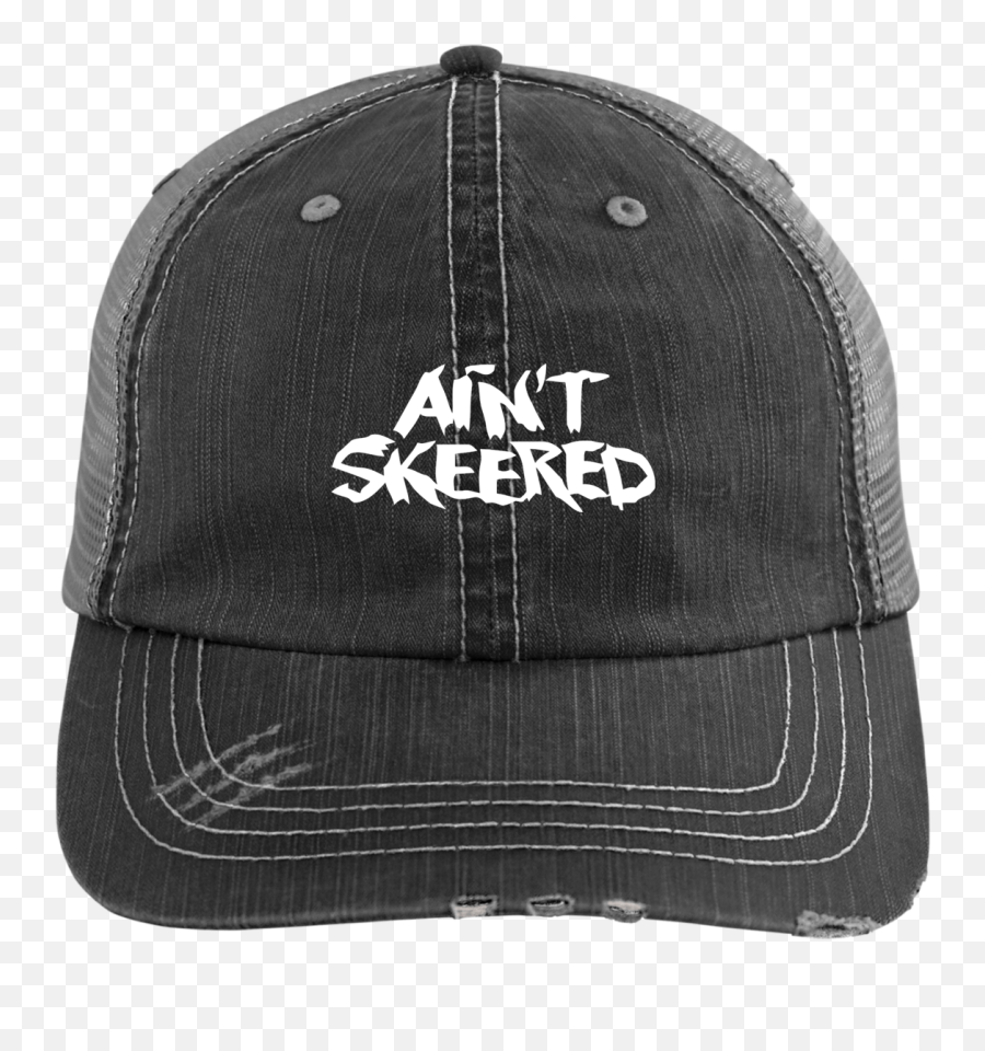 Ainu0027t Skeered Custom Embroidered Distressed Trucker Cap - Hat Emoji,Emoji Hats