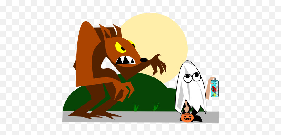 Wolf Behind Ghost Trick Or Treater Vector Image - Halloween Werewolf Png Emoji,Ghost Emoticon