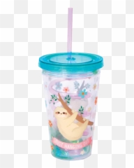 Sloth Cup With Straw - Double Wall Glitter Cup Emoji,Straw Emoji