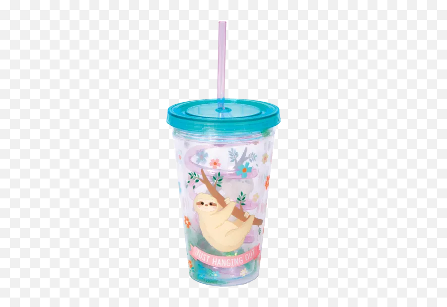 Sloth Cup With Straw - Double Wall Glitter Cup Emoji,Straw Emoji