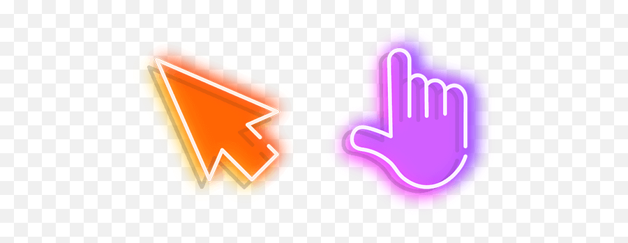 Orange Arrow And Purple Hand Neon In 2020 Purple Hands - Transparent Purple Cursor Emoji,Snapchat Timer Emoji