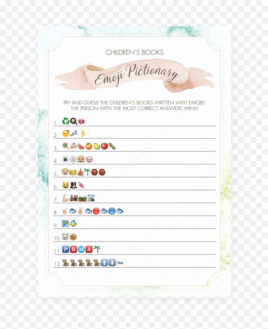 Printable Emoji Pictionary Baby Shower Games - Emoji Baby Shower Game,Books Emoji