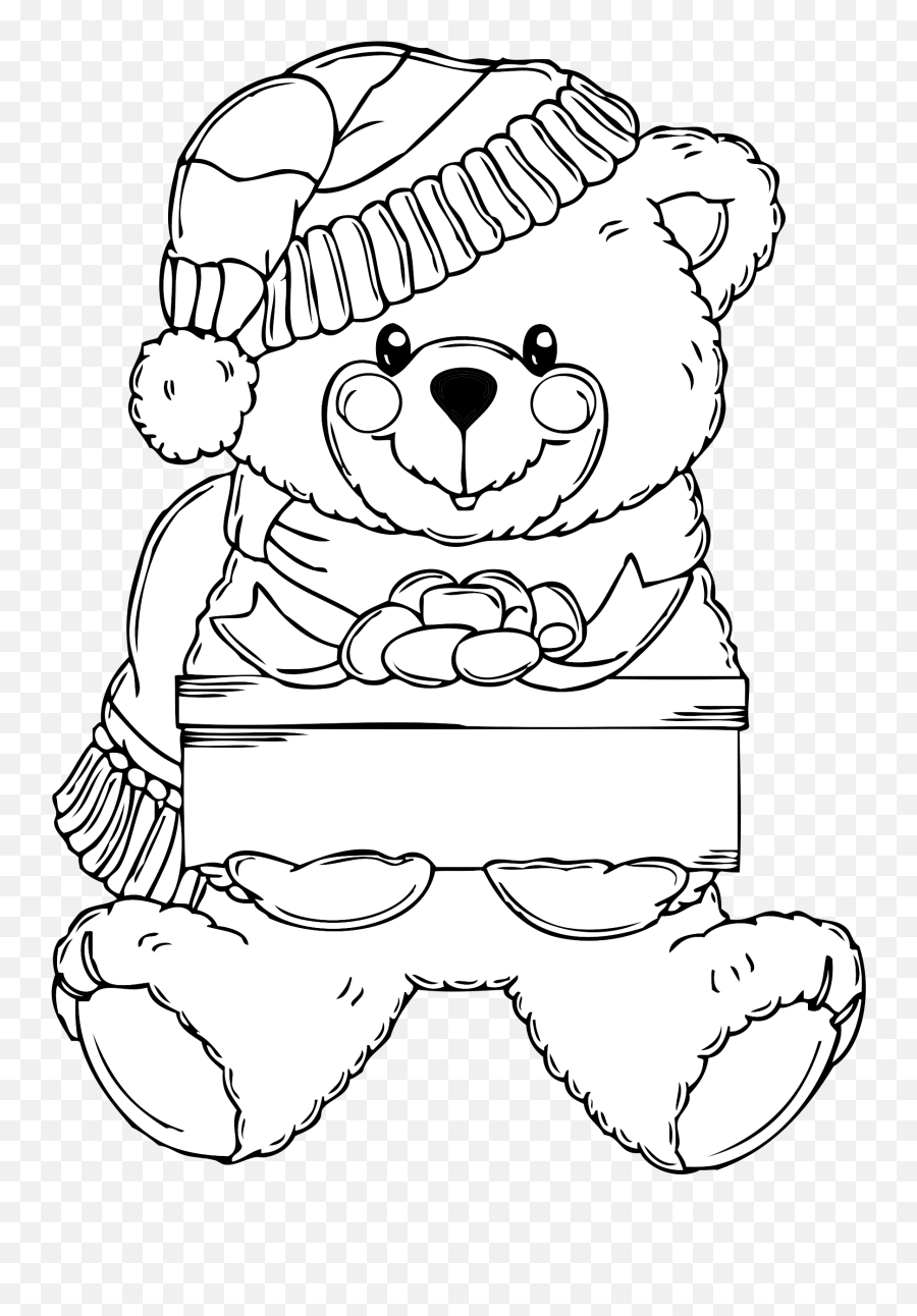 Christmas Bear Clipart Black And White - Christmas Teddy Bear Colouring Emoji,Bear Black And White Emoji