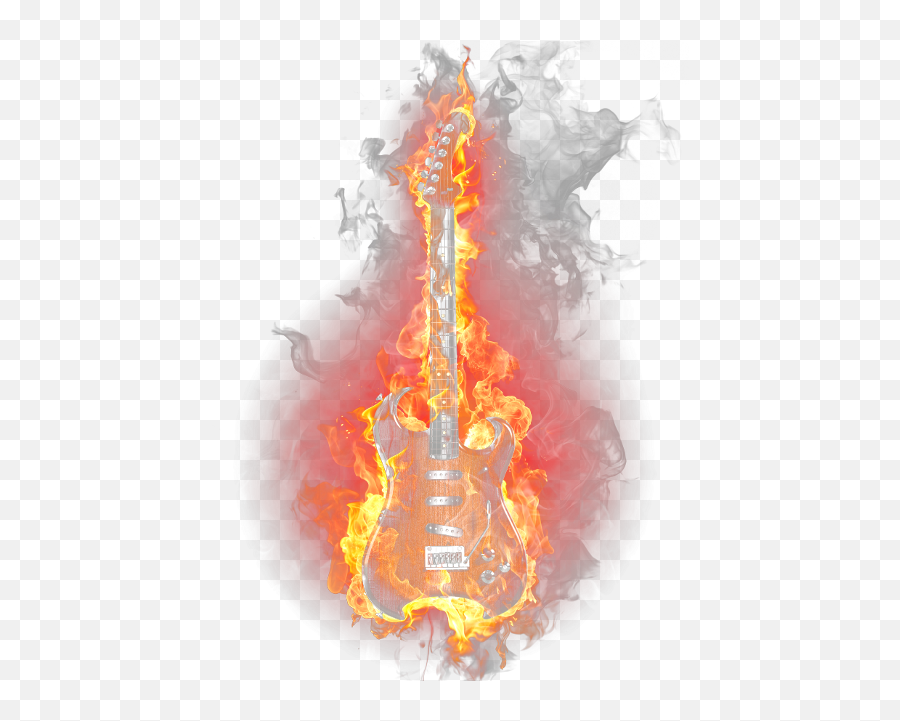 Flame Emoji - Brown Electric Guitar On Fire 30x20 Ready Flame Guitar,Fire Emoji Png