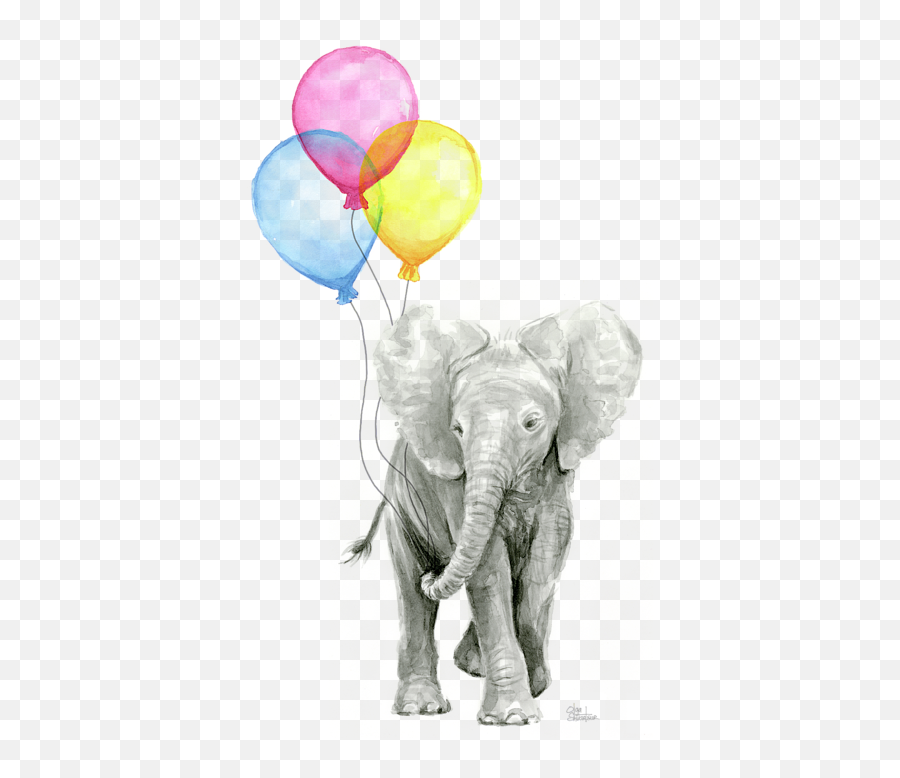 Baby Elephant With Baloons Yoga Mat - Elephant Watercolor Emoji,Elephant Emoticon