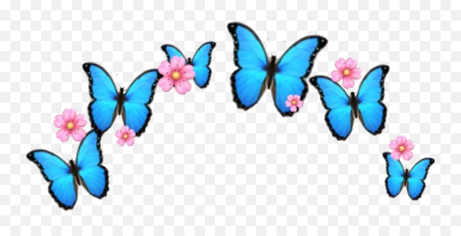 Flower Butterfly Crown Emoji Sticker - Transparent Butterfly Flower Crown,Blue Butterfly Emoji