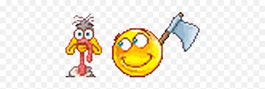 Clip Art Animation Of Emoticon With An Axe Looking At A Turkey For Thanksgiving - Smiley Emoji,Paintbrush Emoticon
