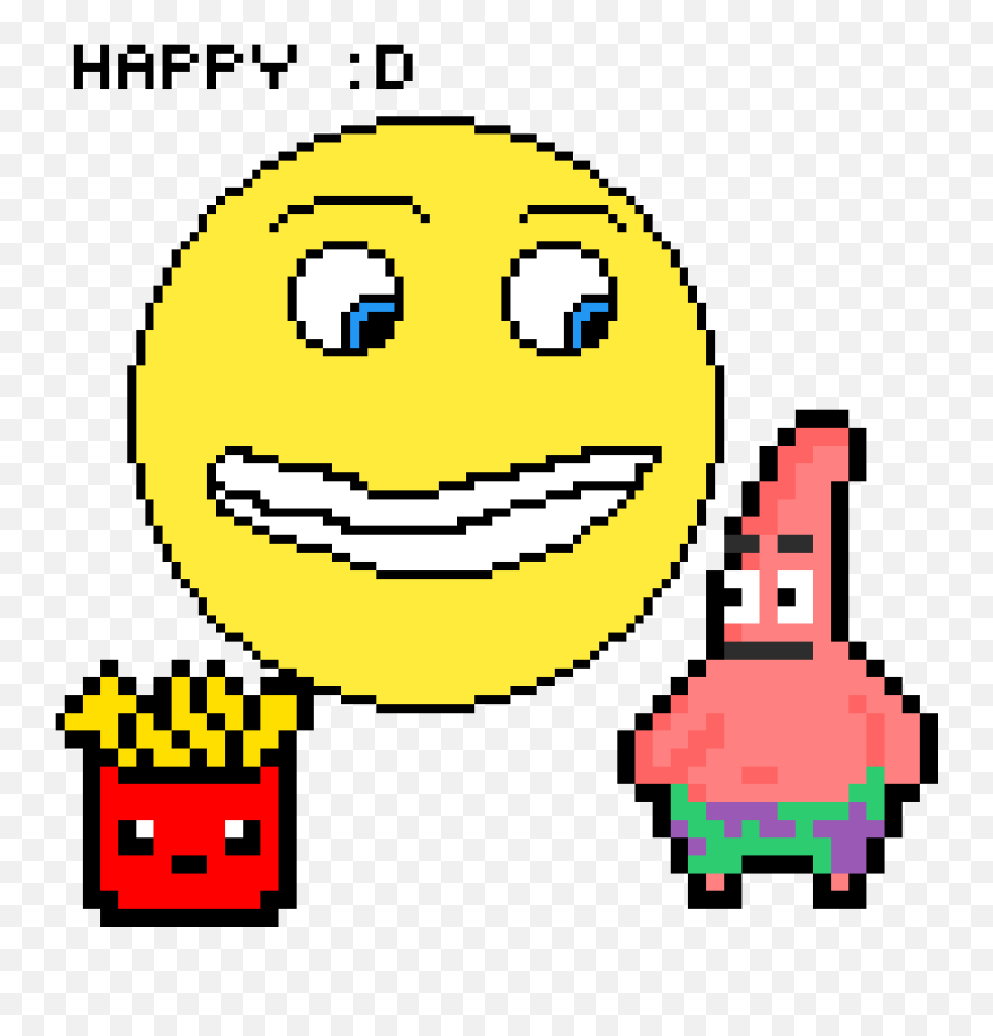 Happy Face Patrick And French Fries - Patrick Spongebob Pixel Art Emoji,W Emoticon