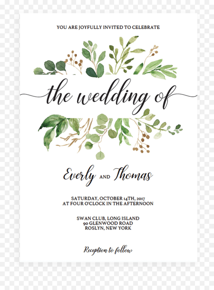 Green Leaves Watercolor Wedding Invitation Template - Green Baby Shower Invitations Boy Emoji,Green Leaf Emoji