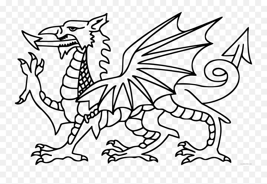 Dragon Outline Coloring Pages Stylised - Welsh Flag To Colour Emoji,Welsh Dragon Emoji
