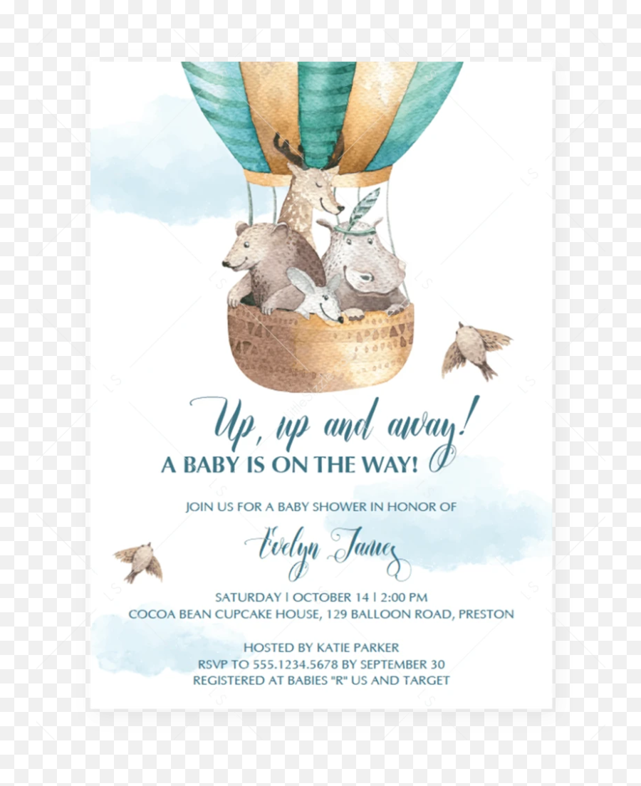 Up Up And Away Baby Shower Invitation Template - Downloadable Free Editable Baby Shower Invitation Templates Emoji,Hot Air Balloon Emoji