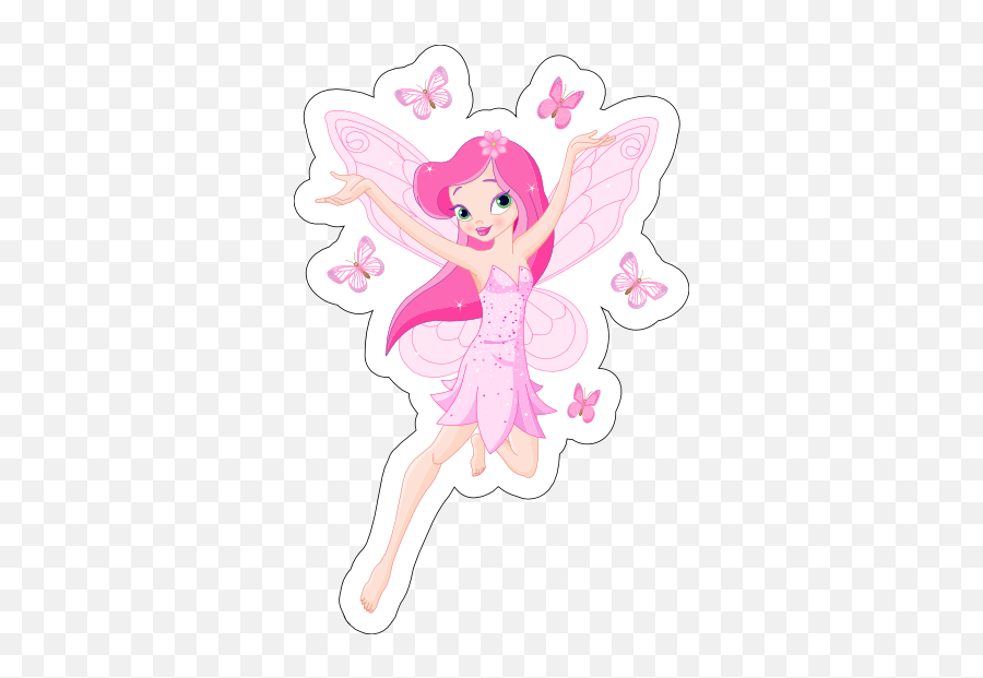 Pretty Pink Fairy With Butterflies - Cartoon Fairy Emoji,Fairy Emoji