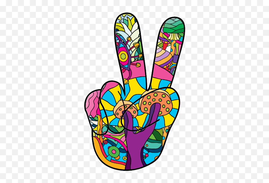 Psychedelic Hand Peace Sign Hippie Sticker - Hippie Peace Sign Png Emoji,Emoji Peace Sign