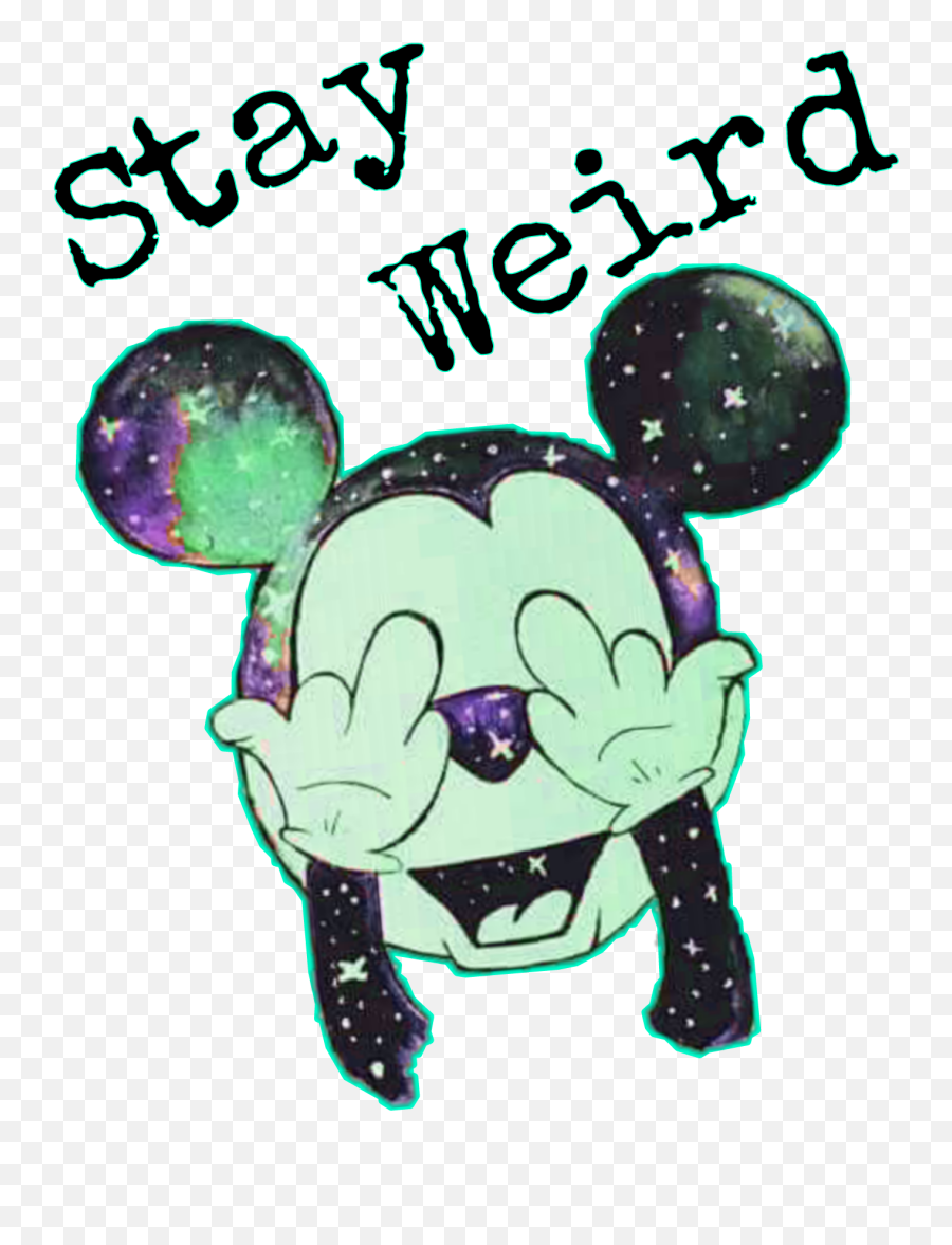 Sticker Quote Weird Mickey Mouse Galaxy Neon Art Word - Mickey Mouse Emoji,Mickey Mouse Emoji