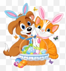 Cute Puppy And Kitten With Easter Bunny - Cat And Dog Clipart Emoji,Bunny Ears Emoji