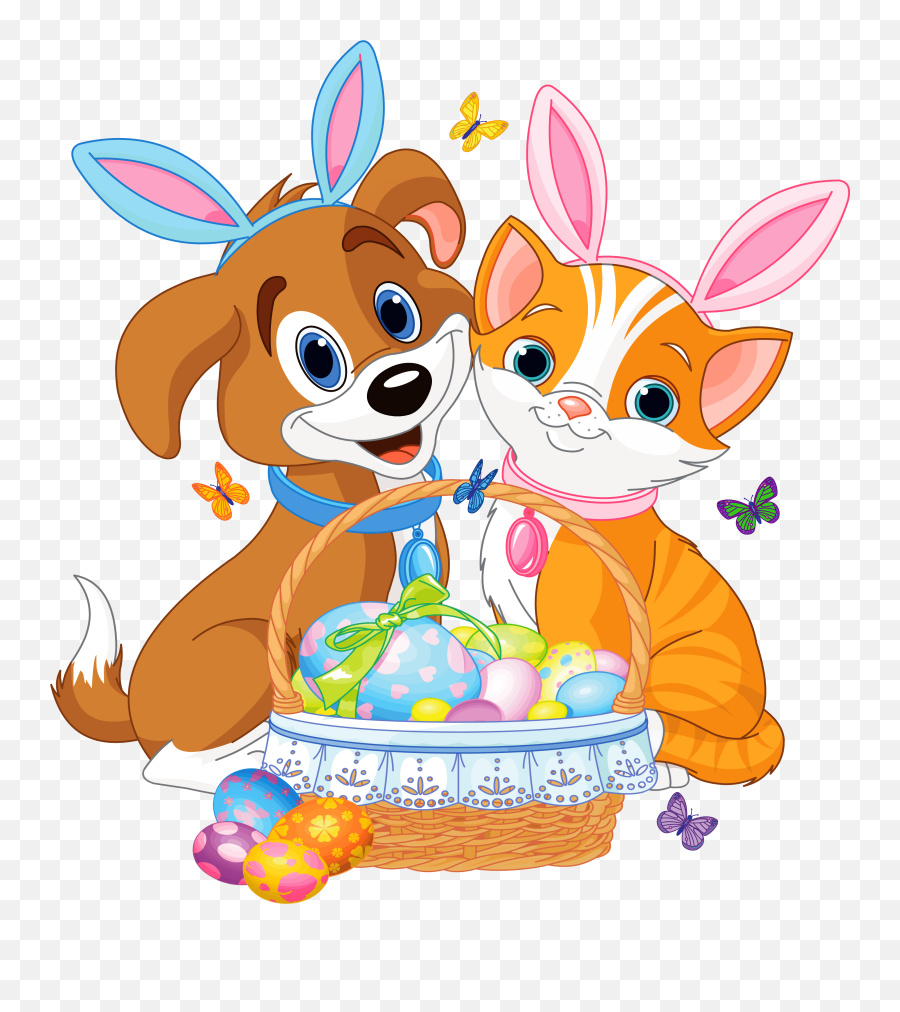 Cute Puppy And Kitten With Easter Bunny - Cat And Dog Clipart Emoji,Bunny Ears Emoji