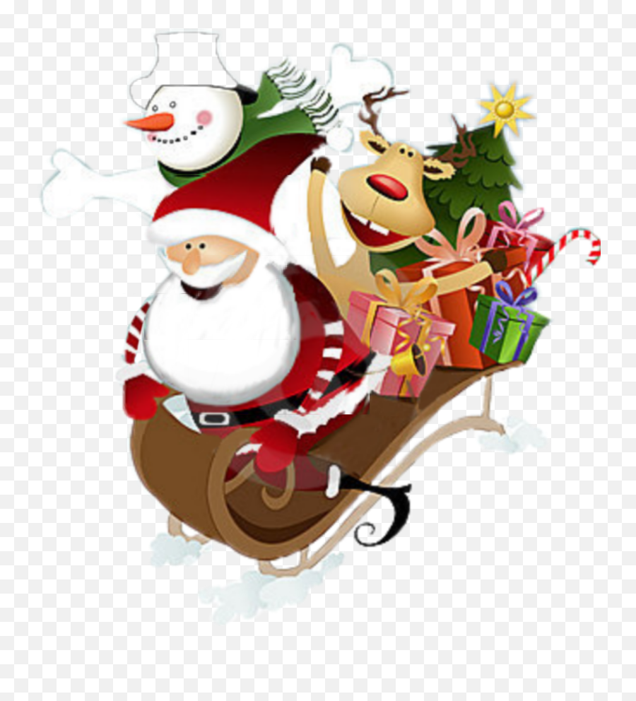 Sleigh Cheistmas Santa Reindeer Snowman - Santa Claus And Friends Emoji ...