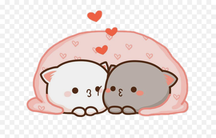 Cute Kawaii Cat Couple Sticker By Raven - Gif Cartoon Cats Couple  Emoji,Cuddle Emoji - free transparent emoji 