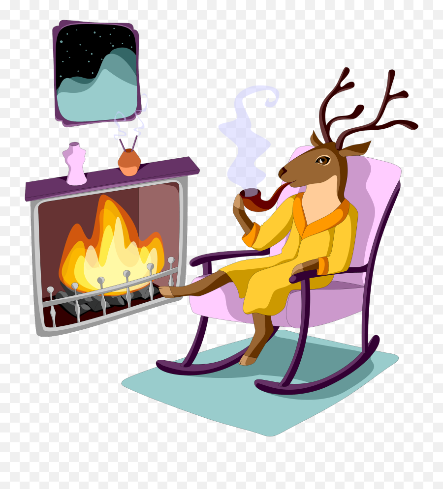 Deer Resting - Reindeer Anthropomorphic Emoji,Fireplace Emoji