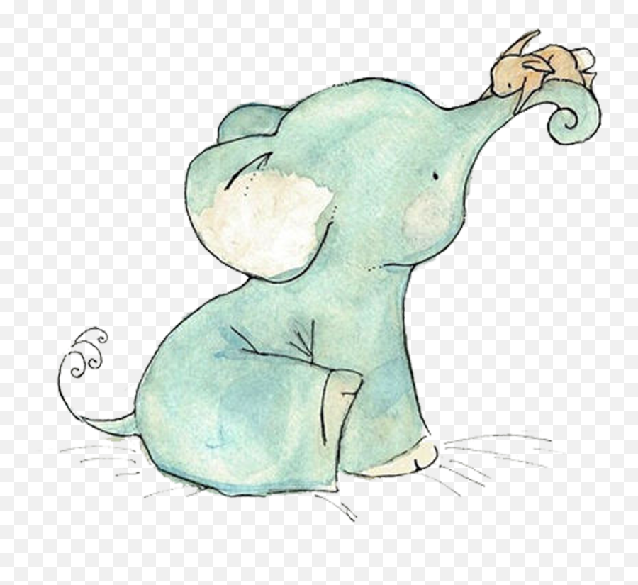 Download Cute Little Elephant Printmaking Child Painting - Bunny Hug Emoji,Elephant Emoticon