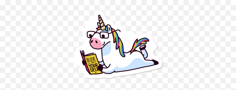 Unicorn Stickers Design By Humans - Unicorn Reading Emoji,Emoji Man Plus Horse