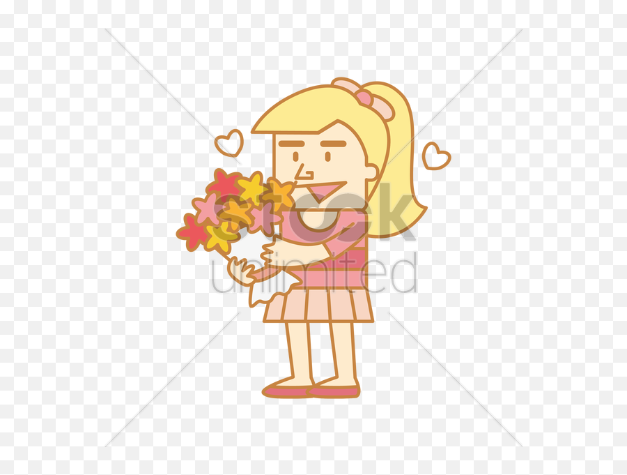 Girl Hold Flower Bouquet Vector Image - Cartoon Emoji,Flower Emoticon