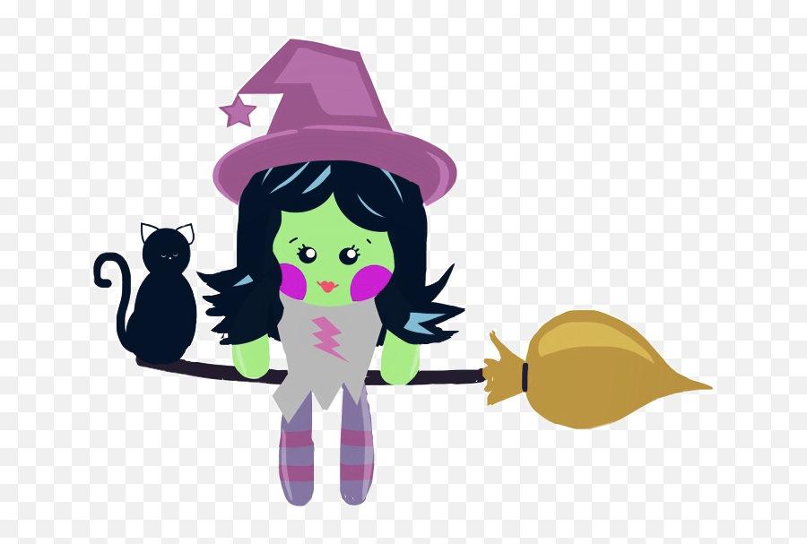 Witch Cat Broom Sticker By Kimmy Bird Tasset - Fictional Character Emoji,Witch On Broom Emoji