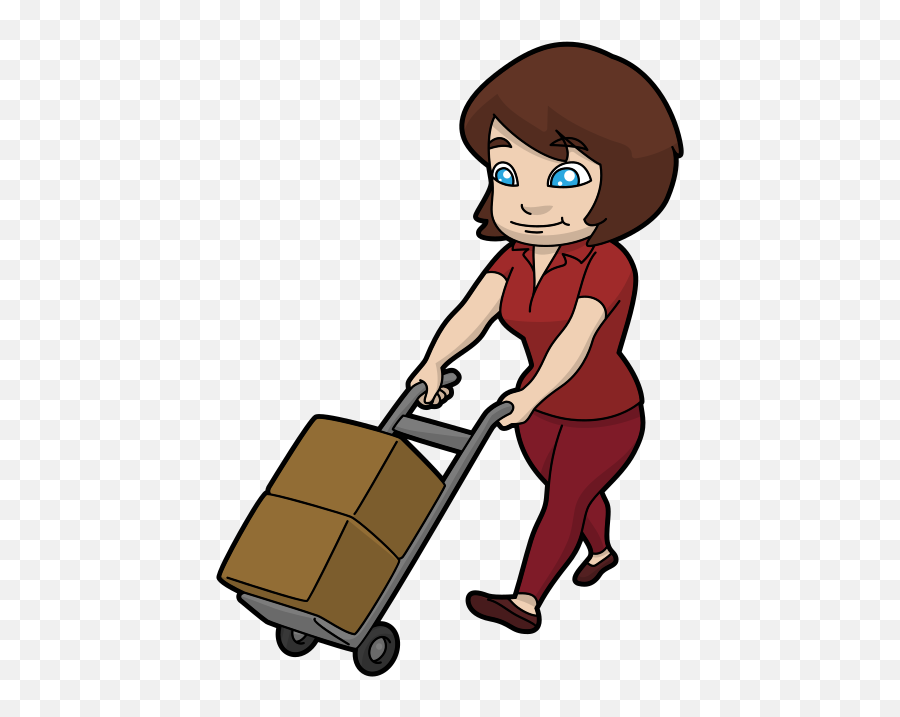 Cartoon Delivery Woman Pushing A Shipping Cart - Cartoon Emoji,Emoji Shirt And Pants
