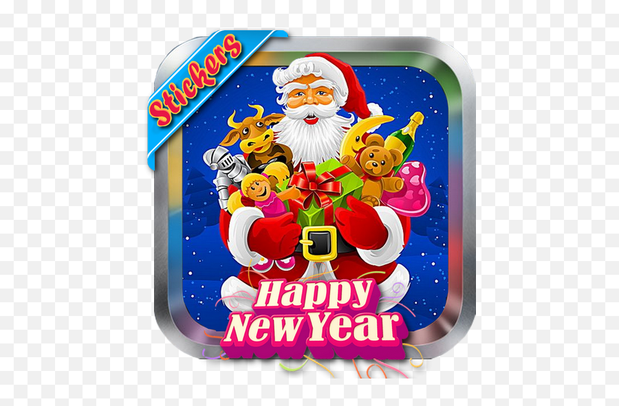 Wastikers - Happy New Year 2020 For Whatsapp Google Play Santa Claus Cartoon Holding Gifts Emoji,Happy New Year Emoticons