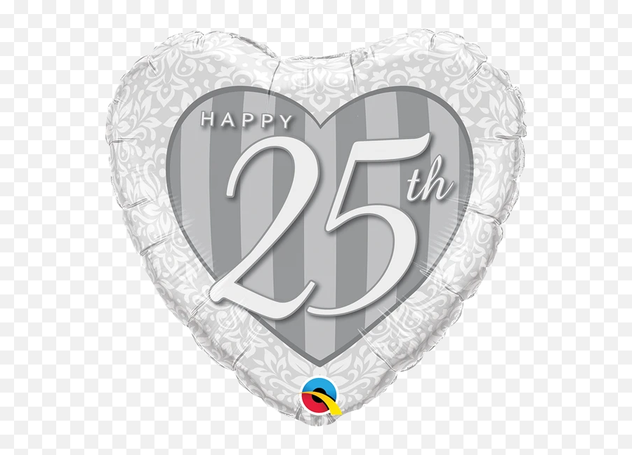 25th Anniversary Silver Heart 18 Inch Foil Balloon With Helium - Girly Emoji,Heart Emoji Balloon