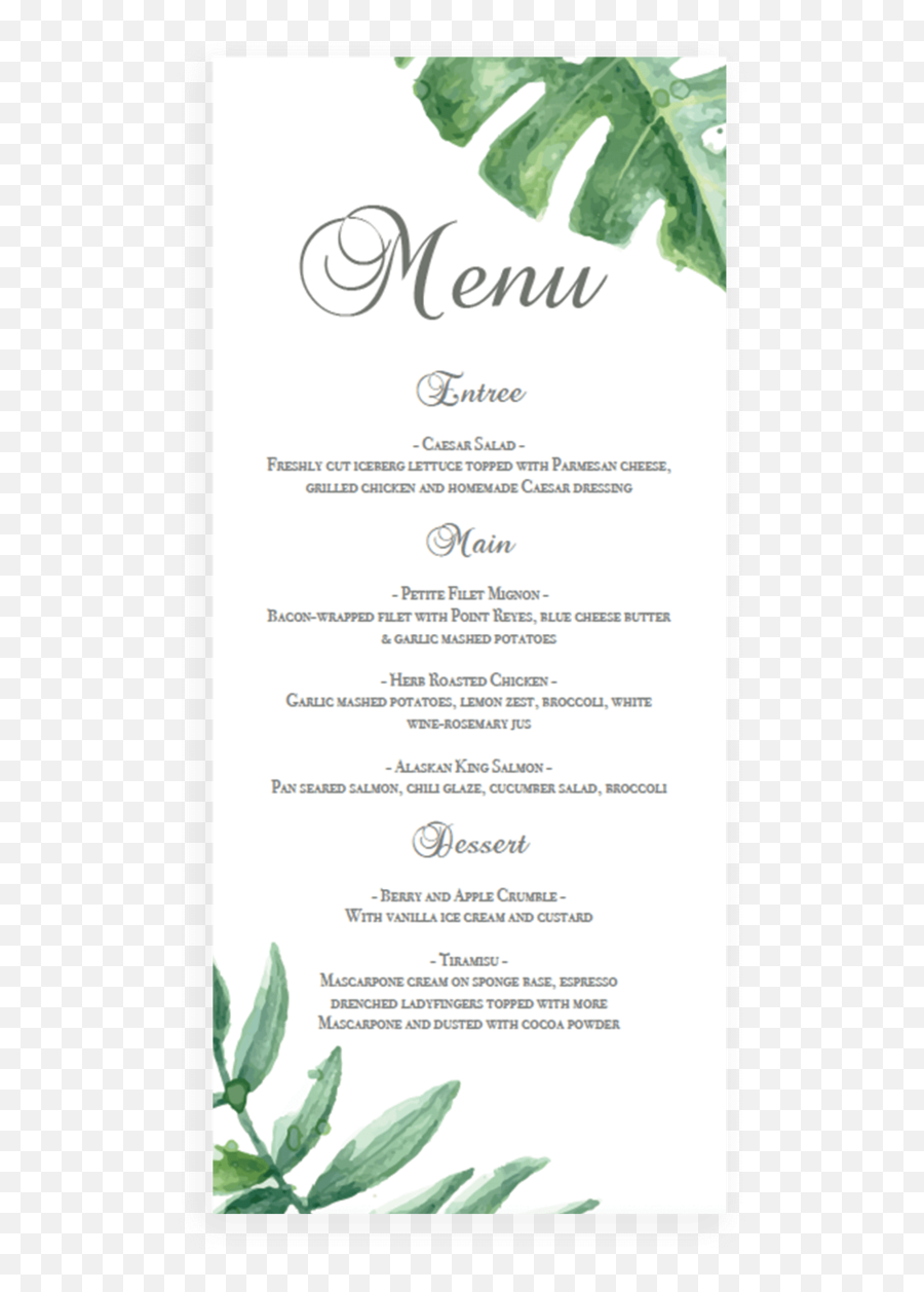 Tropical Leaves Wedding Menus Template - Tf1 Calligraphy Emoji,Custard Emoji