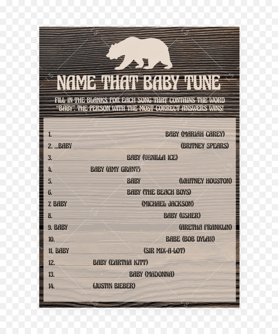 Printable Invitations Games And Party Decorations U2013 Tagged - Answer Key To Name That Animal Baby Shower Game Emoji,Grizzly Bear Emoji