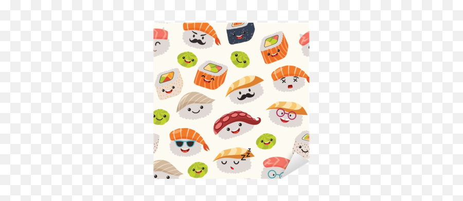 Sushi Emoji Seamless Pattern Cartoon - Comida Animada En Cortinas,Sushi Roll Emoji